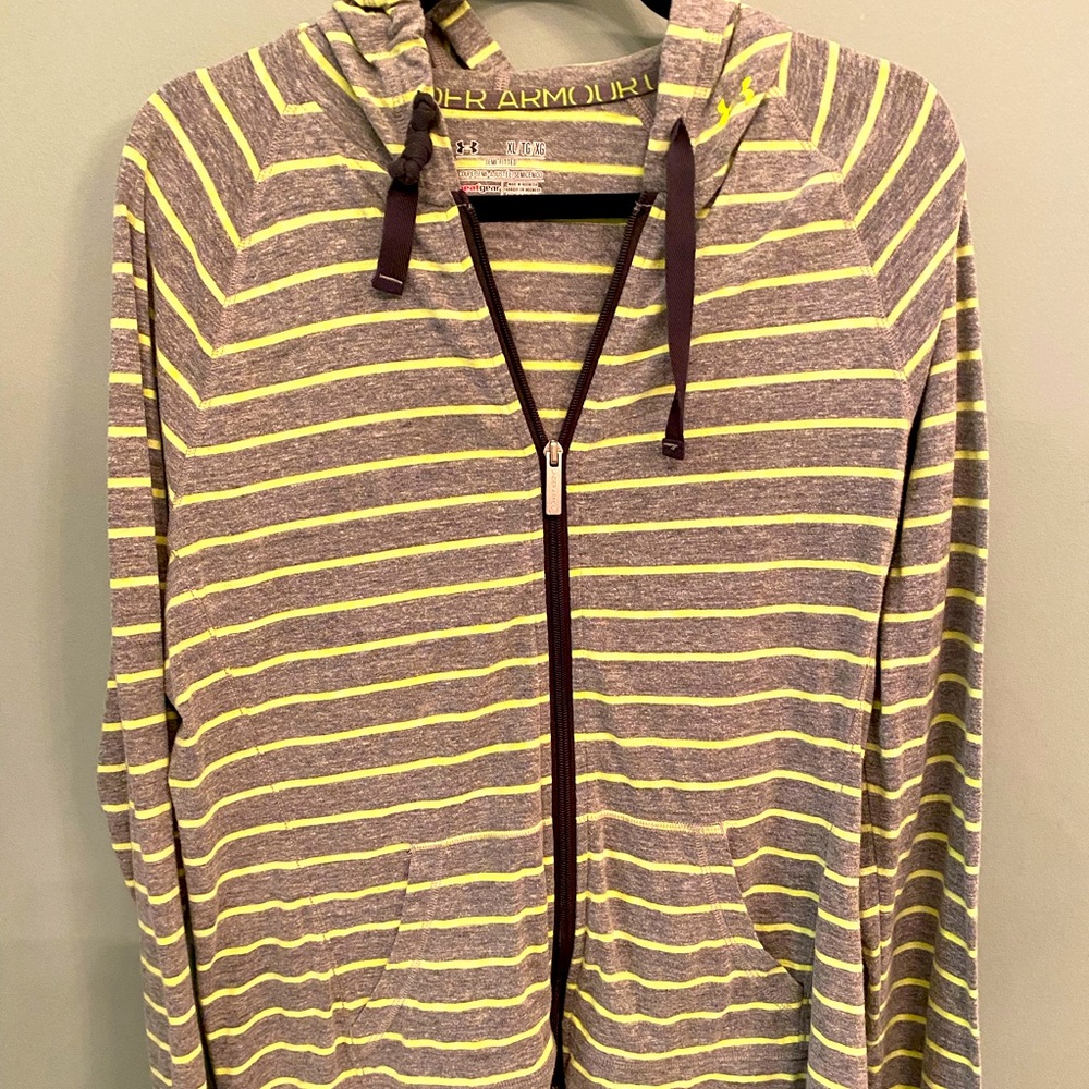 Under Armour Womens XL Grey Lime Stripe Zip Up